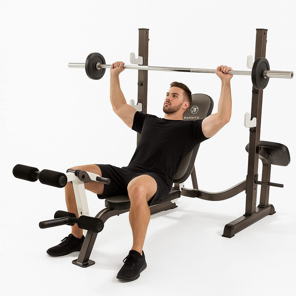 Folding Olympic Barbell Bench & Squat Rack – Compact & Versatile Gym Gear